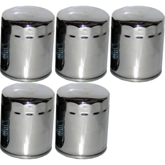 Set of 5 HiFlo Oil Filters Hf171C-Chrome For Harley Davidson Twin Cam 1999-2017