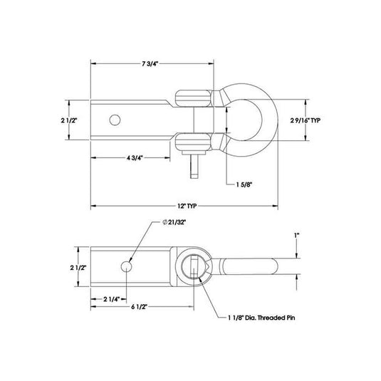 Rigid Hitch (TSM-2525-D) Shackle Mount for 2-1/2 Inch Receivers - 20,000 Working Load Limit - Made in USA
