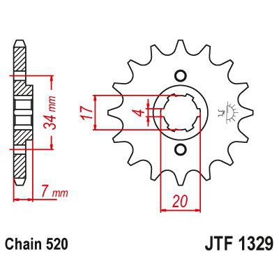 JT Sprockets Front Steel Countershaft Sprocket 13 Tooth 13T 520 Chain