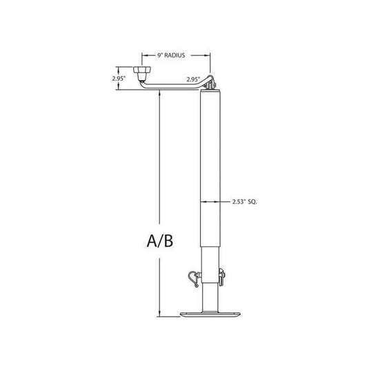 Bulldog Square Trailer Jack, No Mount, 8,000 lbs. Support Capacity, Top Wind, Weld-On, 15 in. Travel