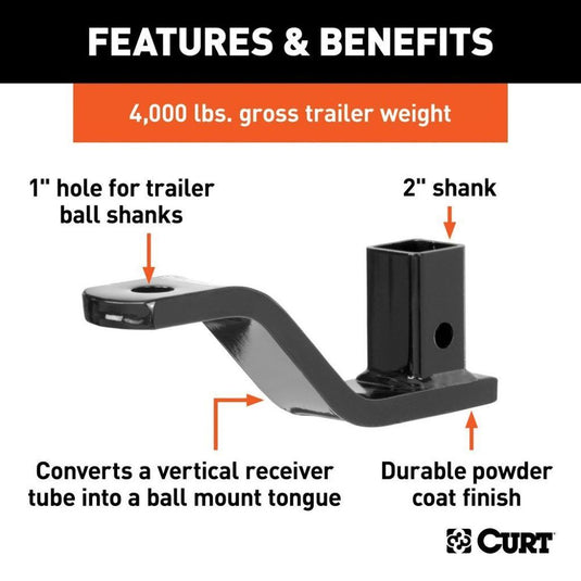 Curt - Vertical Receiver Ball Mount (2" Shank, 4,000 lbs.)