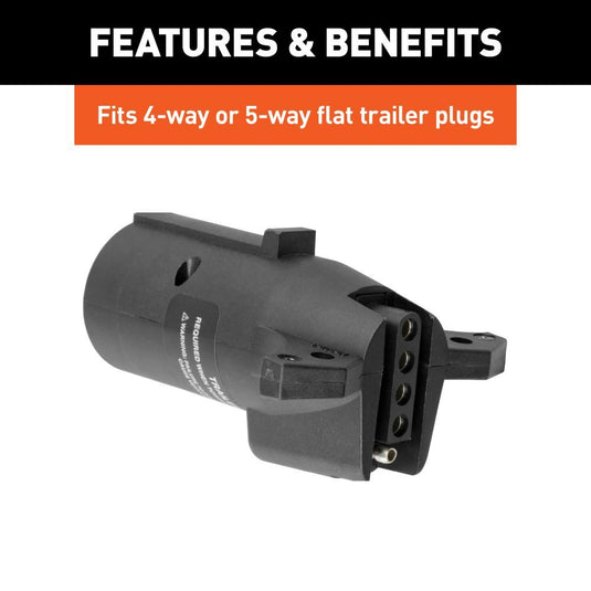 7-Way RV Style Flat Blade Vehicle End Adapter to Flat 4-Way or 5- Way Trailer with LED Lights