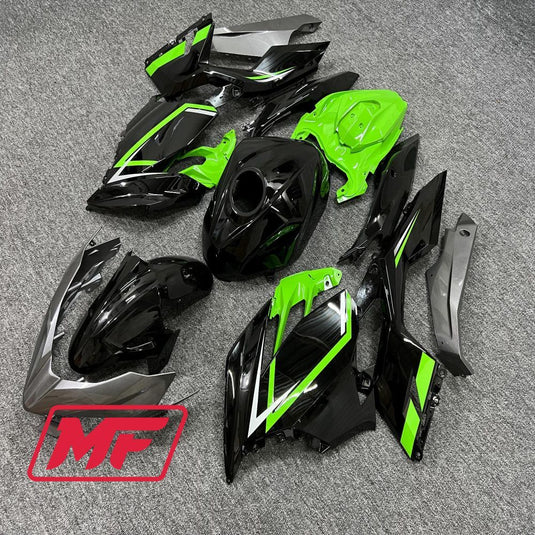 Monster Fairings Full Kit Kawasaki EX400 18-23 Green Black and Silver + Windshield + Gas Tank Cover