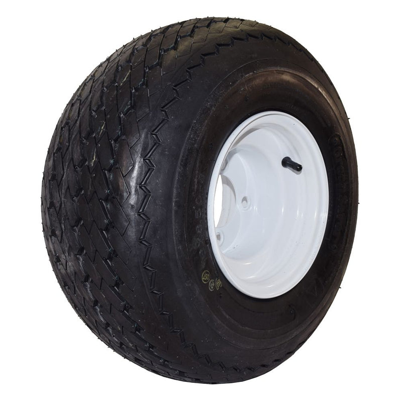 Load image into Gallery viewer, Golf Cart Wheel Assembly - 18 x 8.5 - 8 Sawtooth Tire on 8 x 7, 4 on 4 White Steel Wheel
