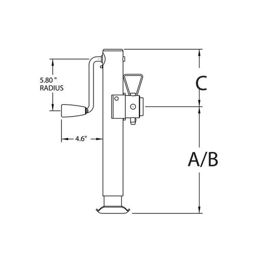 Bulldog Round Trailer Jack, Side Mount, 2,000 lbs. Lift Capacity, Side Wind, Weld-On, 10 in. Travel