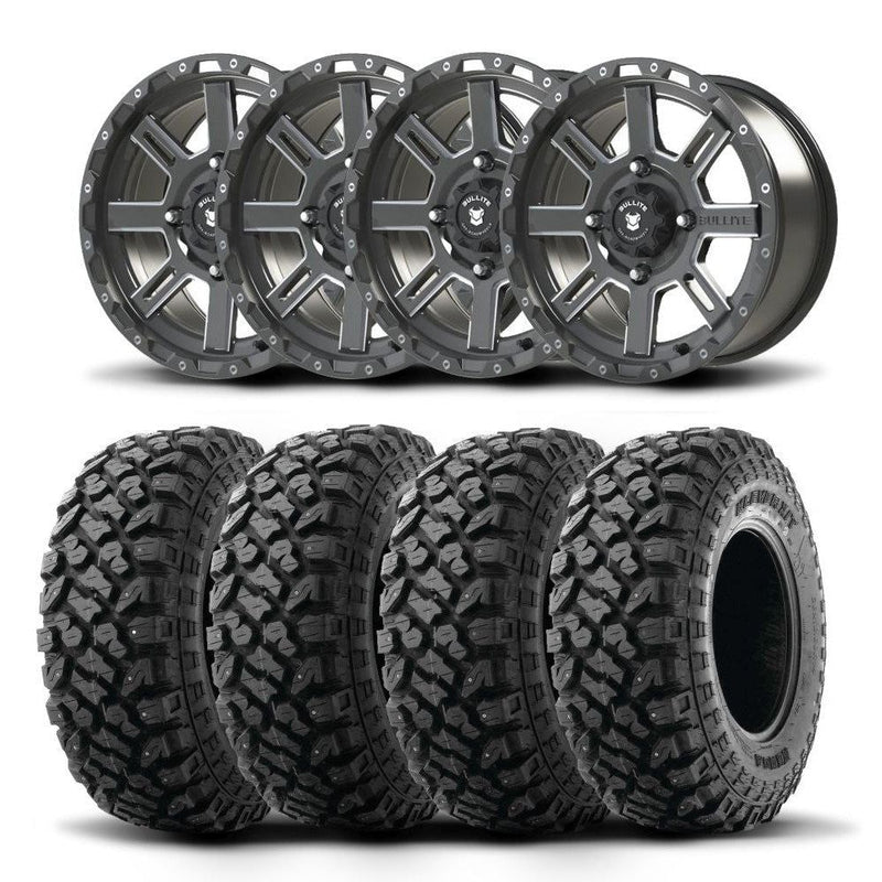 Load image into Gallery viewer, Set of Four Bullite Lancer Wheels 14&quot; Gray And Kenda K3204R Klever XT Tires [28x10R-14]
