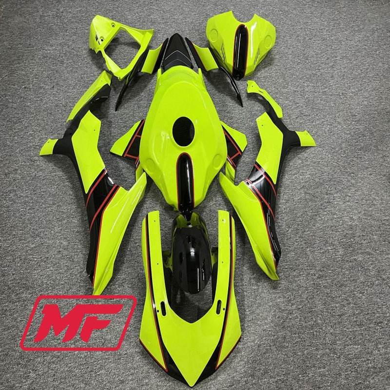 Load image into Gallery viewer, Monster Fairings Full Kit Yamaha R1 15-19 High Viz Yellow w/ Black + Windshield + Gas Tank Cover
