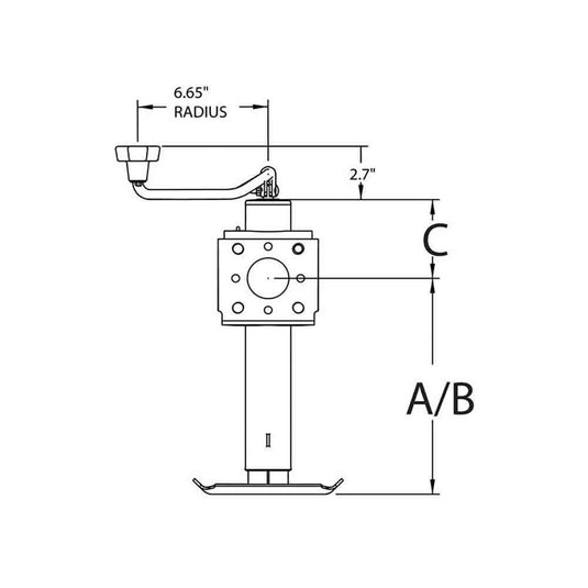 Bulldog Round Trailer Jack, Side Mount, 5,000 lbs. Lift Capacity, Top Wind, Weld-On, 15 in. Travel