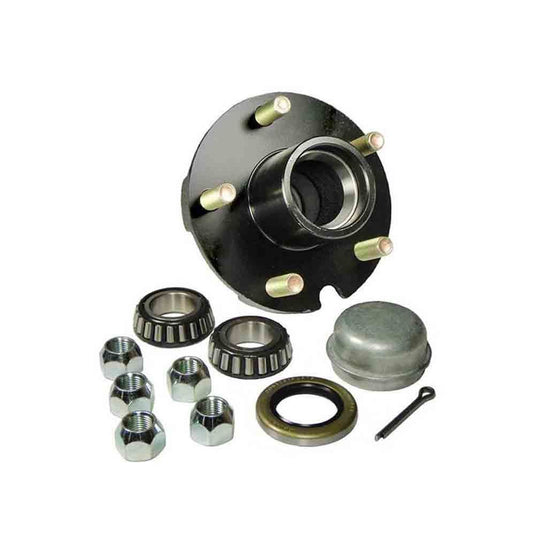 Pre-Grease-Packed Trailer Hub Assembly - 5 On 4-1/2" Bolt Circle, 1,250lb Capacity For 1" Straight Spindle - Includes Bearings, Seal, Nuts, Cap & Cotter Pin
