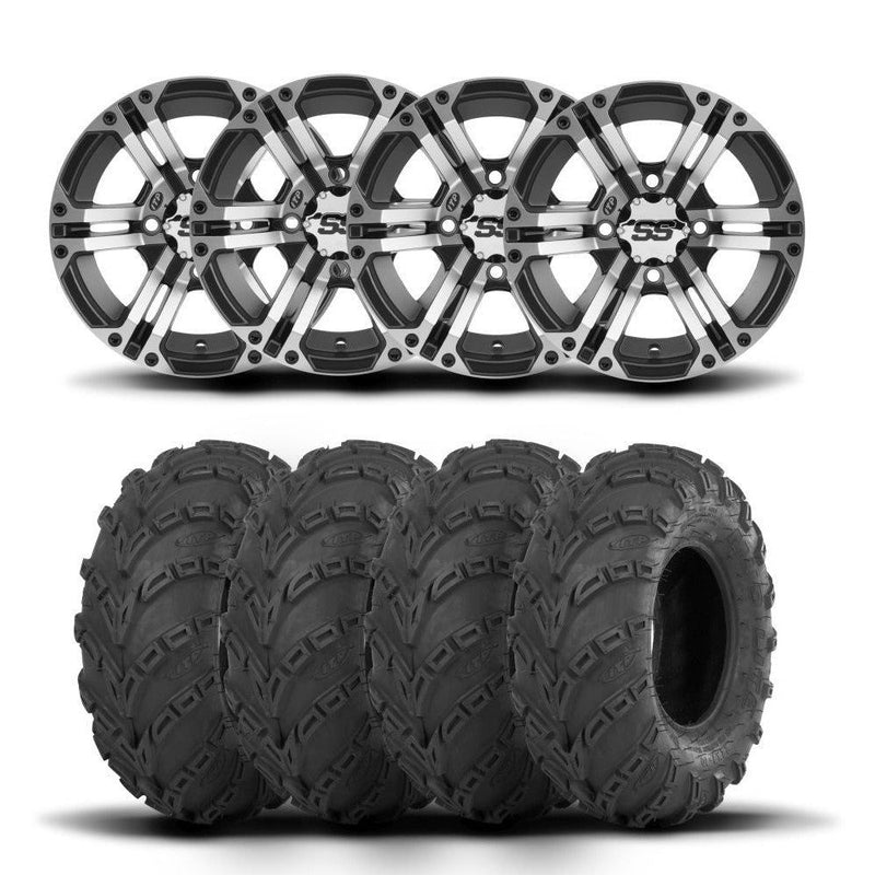 Load image into Gallery viewer, ITP SS212 12&quot; Machined Black Wheels And Mud Lite Tires [25x10-12]
