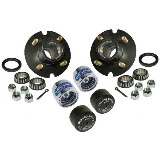 Trailer Hub Assembly - 4 on 4" Bolt Circle, 1,250lb Capacity for 1-1/16 inch Straight Spindles With Chrome Bearing Buddies & Bras