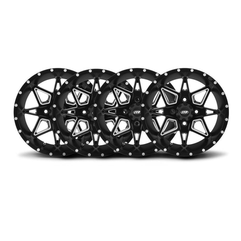 ITP Set of Four Storm Series Tornado Wheels Matte Black 14x7 4/137 5+2