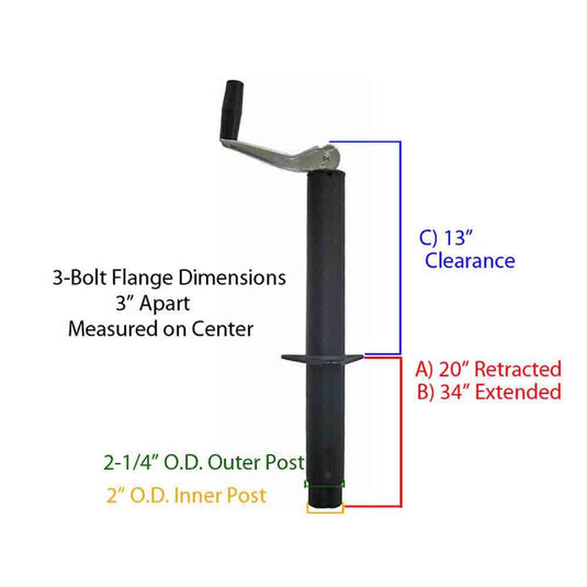 A-Frame Trailer Jack with Wheel and Mounting Hardware - 2,000 lb.