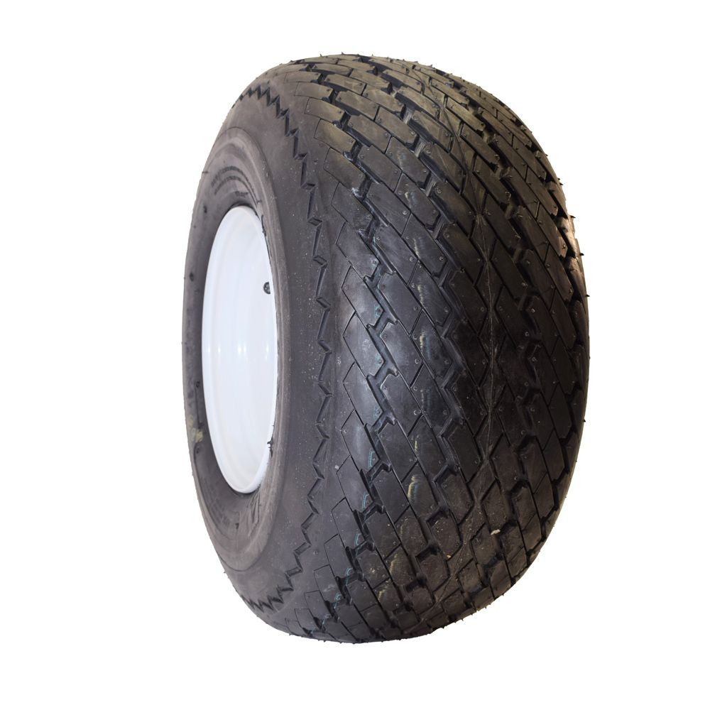 Golf Cart Wheel Assembly - 18 x 8.5 - 8 Sawtooth Tire on 8 x 7, 4 on 4 White Steel Wheel