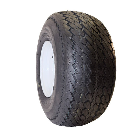 Golf Cart Wheel Assembly - 18 x 8.5 - 8 Sawtooth Tire on 8 x 7, 4 on 4 White Steel Wheel