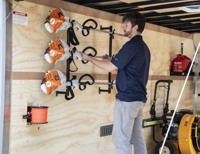 Load image into Gallery viewer, 3-Position Snap-In Trimmer Rack For Enclosed Landscape Trailers
