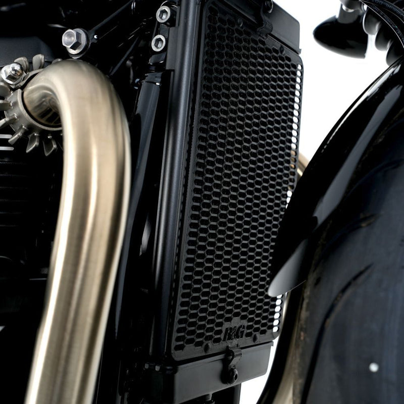 Load image into Gallery viewer, R&amp;G Racing Matt Black PRO Radiator Guard For 2017-2024 Triumph Bonneville Bobber
