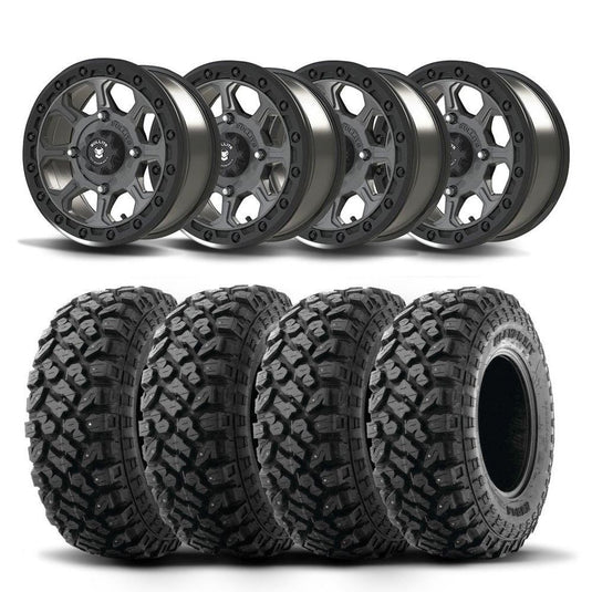 Set of Four Bullite Ruler Wheels 14" Gray And Kenda K3204R Klever XT Tires [30x10-14]