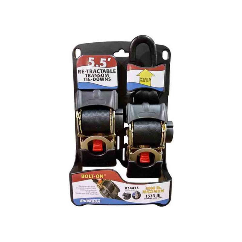 Load image into Gallery viewer, Pair of Bolt-On Retractable Ratcheting Transom Tie-Downs - 2 Inch x 5.5 Inch

