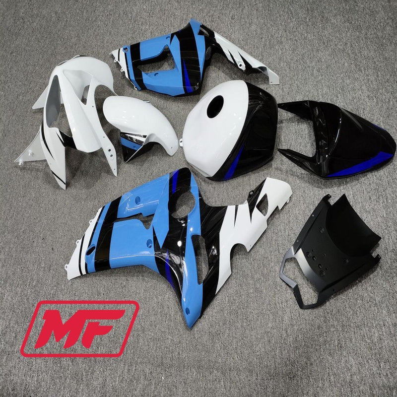 Load image into Gallery viewer, Monster Fairings Full Kit Kawasaki ZX-6R 03-04 Gloss Blue and White + Windshield + Gas Tank Cover
