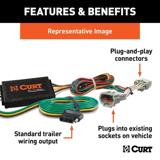 Curt T-Connector with Powered Tail Light Converter fits Select 2011-2020 Chrysler Town & Country, Dodge Grand Caravan & RAM C/V Tradesman Rigid (Replaced RE-67331)