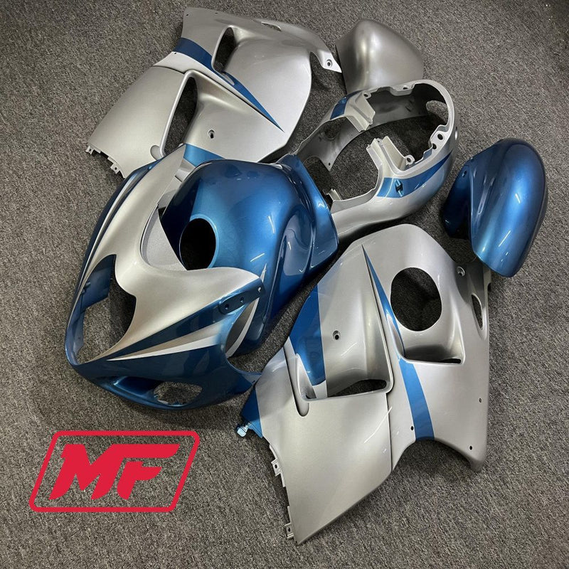 Load image into Gallery viewer, Monster Fairings Full Kit Suzuki GSXR1300 97-07 Silver / Blue + Windshield + Gas Tank Cover
