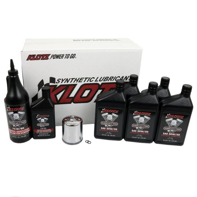 Klotz Premium 20W/50 5 Quart Synthetic Oil Change Kit For Harley-Davidson Sportster Evolution