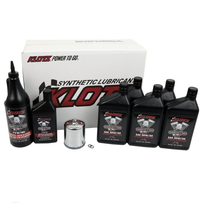 Load image into Gallery viewer, Klotz Premium 20W/50 5 Quart Synthetic Oil Change Kit For Harley-Davidson Sportster Evolution
