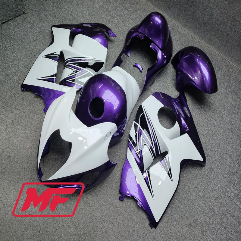 Load image into Gallery viewer, Monster Fairings Full Kit Suzuki GSXR1300 97-07 Purple / White OEM + Windshield + Gas Tank Cover

