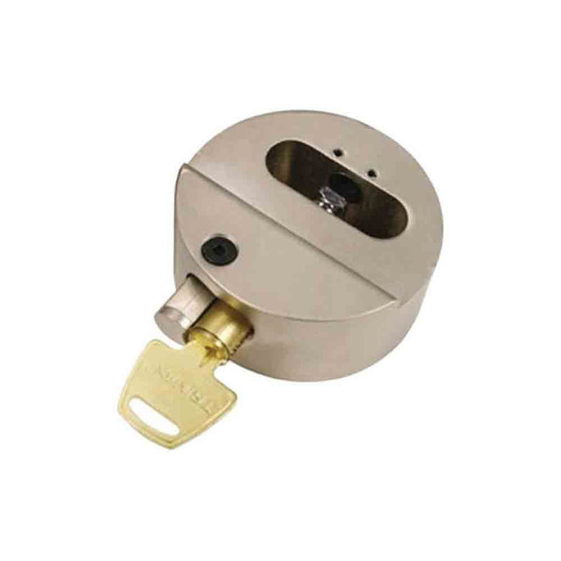 Load image into Gallery viewer, Hockey Puck Style Lock for Trailer Door Hasp - 3/8 Inch Shackle
