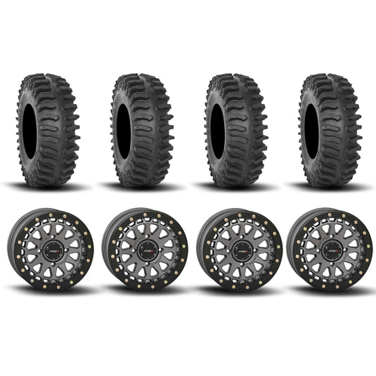 System 3 SB-6 Beadlock Gun Metal Grey 15" Wheels And XT400 Tires [35x10R-15]