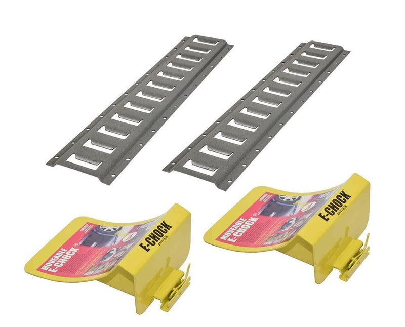 Load image into Gallery viewer, E-Chock Wheel Chocks with 5-Foot Metal Mounting Tracks, Yellow and Gray, Set of 2
