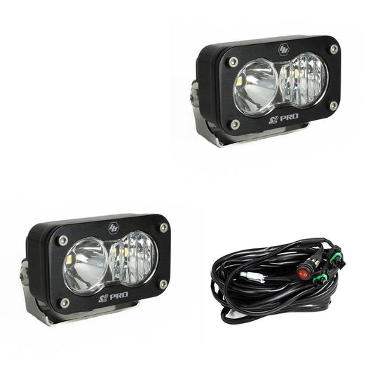 Baja Designs Auxiliary LED Light Pod Pair Black Case S2 Pro Series Driving/Combo Pattern Clear Lens Universal 487803