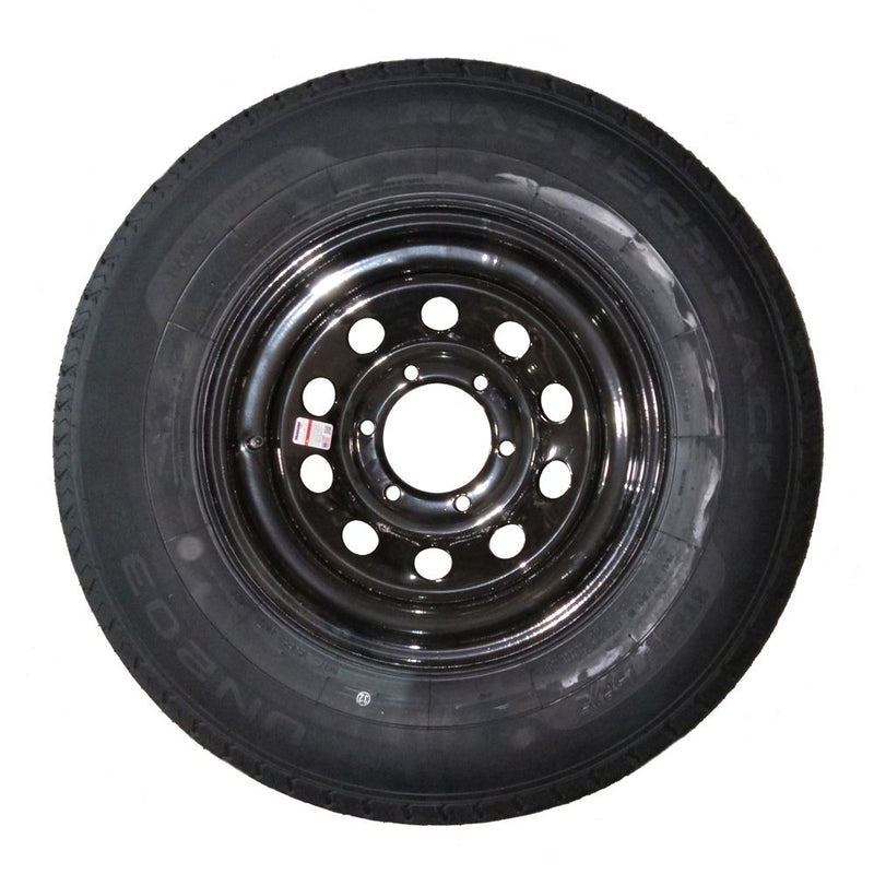 Load image into Gallery viewer, 15&quot; Trailer Wheel &amp; Tire Assembly, ST225/75R15, Black Modular Style Rim, 6 Holes on 5.5&quot; Circle
