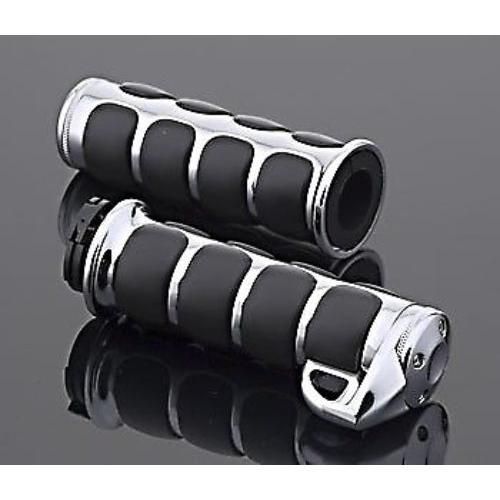 Load image into Gallery viewer, Kuryakyn Chrome Rubber Soft Premium ISO Dual Cable Grips w/ Throttle Boss Harley
