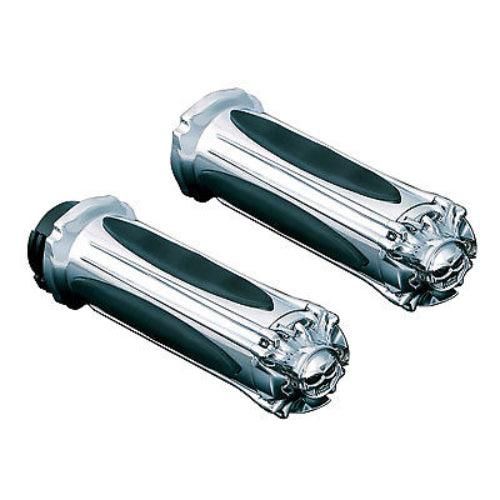 Load image into Gallery viewer, Kuryakyn Chrome Zombie Skull Hand Grips Throttle By Cable Pair Set Harley 82-17
