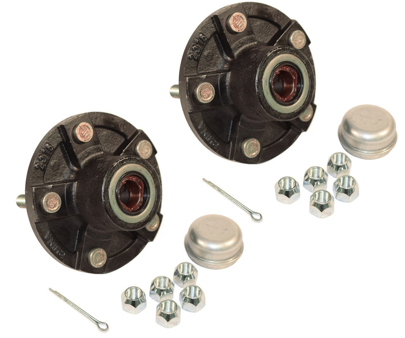 Load image into Gallery viewer, Pre-Greased Trailer Hub Kit (RHI-150-PG-PR) 5 Bolt on 4-1/2 Inch Circle with 1 inch I.D. Bearings - One Pair
