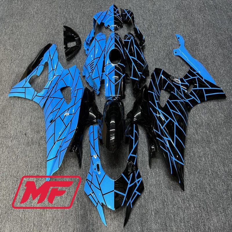 Load image into Gallery viewer, Monster Fairings Full Kit Yamaha R7 21-23 Light Blue and Black Split + Windshield + Gas Tank Cover
