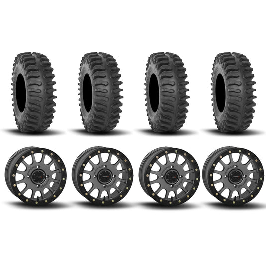System 3 SB-5 Beadlock Gun Metal Grey 15" Wheels And XT400 Tires [32x10R-15]