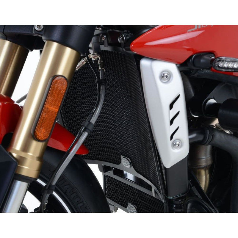 Load image into Gallery viewer, R&amp;G Racing Black Aluminum Radiator Guard For 2016-2018 Triumph Speed Triple R

