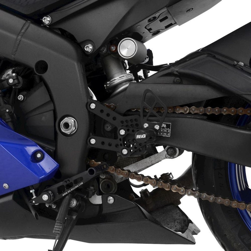 Load image into Gallery viewer, R&amp;G Racing Black Adjustable Rearsets For 2019-2024 Kawasaki Ninja ZX6R ZX636
