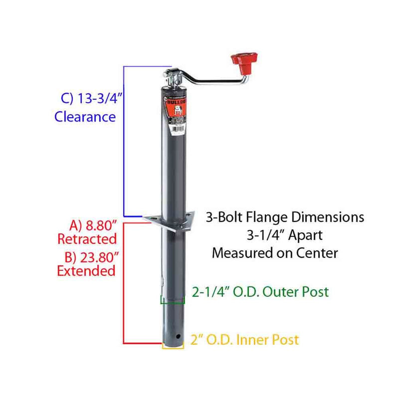 Load image into Gallery viewer, Bulldog Round Trailer Jack, A-Frame, 2,000 lbs. Lift Capacity, Top Wind, Bolt-On, 15 in. Travel
