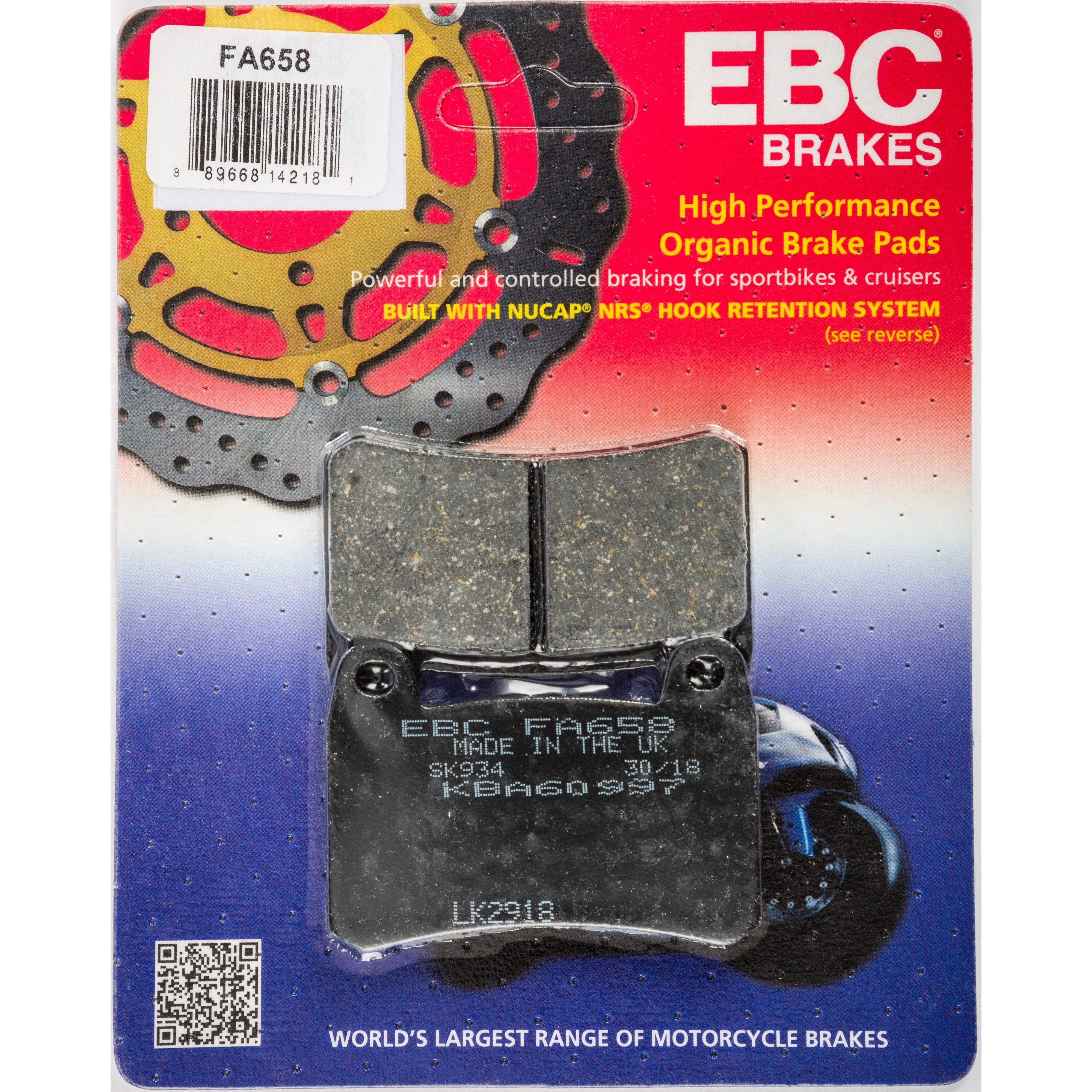 EBC 1 Pair Premium SFA Organic OE Replacement Brake Pads MPN FA658