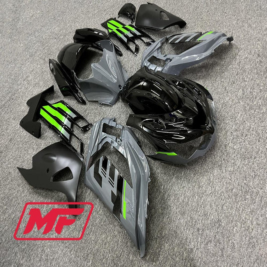 Monster Fairings Full Kit Kawasaki ZX-14R 12-23 Green Grey and Black + Windshield + Gas Tank Cover