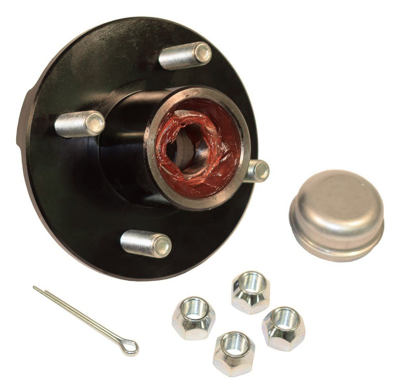 Load image into Gallery viewer, Pre-Grease-Packed Trailer Hub Assembly - 4 On 4" Bolt Circle, 1,250lb Capacity For 1"  Straight Spindles
