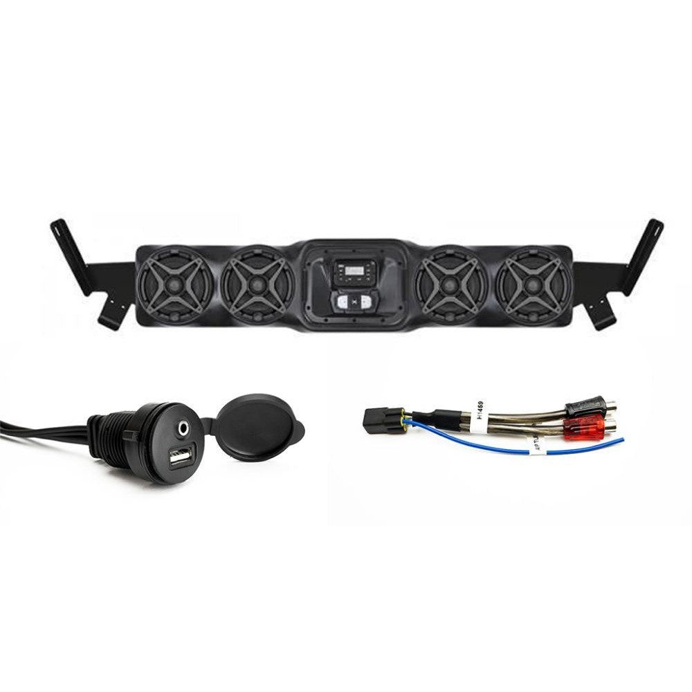 SSV Works Overhead Weatherproof Speaker Set W/ Harness And AUX/USB Add-On For Honda Pioneer 1000 15-19