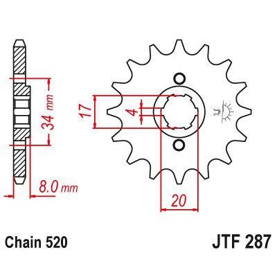 JT Sprockets Front Steel Countershaft Sprocket 14 Tooth 14T 520 Chain JTF287.14