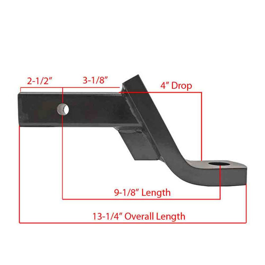 Rigid Hitch Heavy Duty Ball Mount for 2 inch Receivers - 12,000 lbs. Tow Capacity - 4 inch Drop - 3 inch Rise - 9-1/8