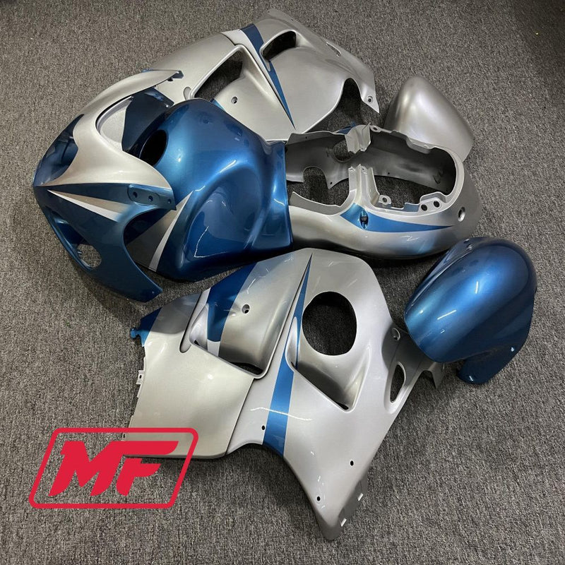 Load image into Gallery viewer, Monster Fairings Full Kit Suzuki GSXR1300 97-07 Silver / Blue + Windshield + Gas Tank Cover
