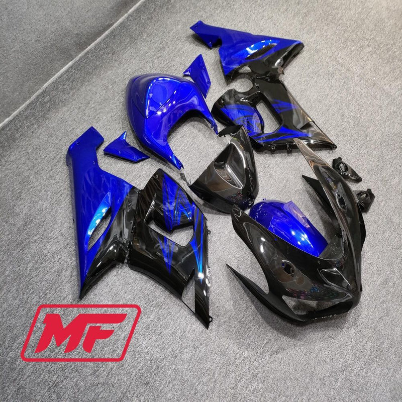 Load image into Gallery viewer, Monster Fairings Full Kit Kawasaki ZX-6R 05-06 Gloss Black and Blue + Windshield + Gas Tank Cover
